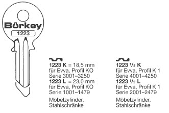 Afbeelding van Borkey 1223½K Cilindersleutel voor EVVA K1M MS