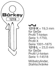 Afbeelding van Borkey 1219L Cilindersleutel voor GEGE MS