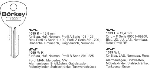 Afbeelding van Borkey 1099½L Cilindersleutel voor LAS,RENZ,JU