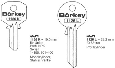 Afbeelding van Borkey 1126L Cilindersleutel voor UNION