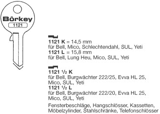 Afbeelding van Borkey 1121K Cilindersleutel voor BELL YETI