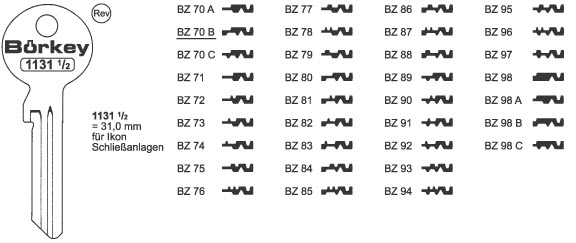 Afbeelding van Borkey 1131½ 98C Cilindersleutel voor Z.I. VSA NS
