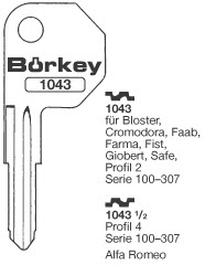 Afbeelding van Borkey 1043 Cilindersleutel voor SAFE, ALFA