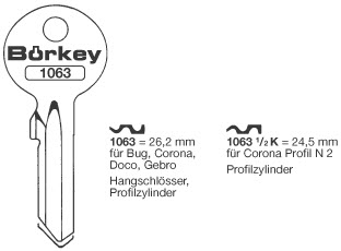 Afbeelding van Borkey 1063½K Cilindersleutel voor CORONA,PROF.N