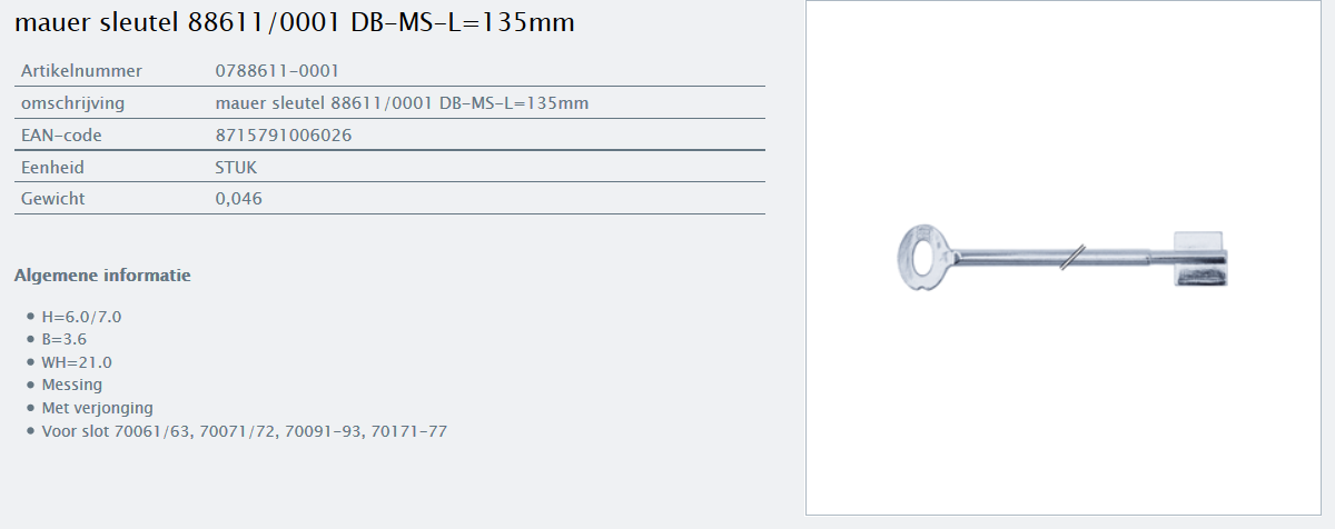 Afbeelding van MAUER dubbelbaardsleutel 0788611-0001 L=135mm