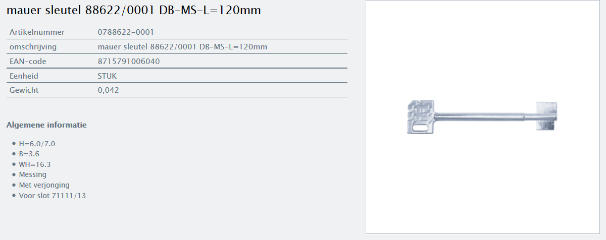 Afbeelding van MAUER dubbelbaardsleutel 0788622-0001 L=120mm