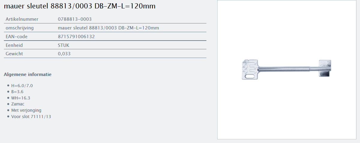 Afbeelding van MAUER dubbelbaardsleutel 0788813-0003 L=120mm