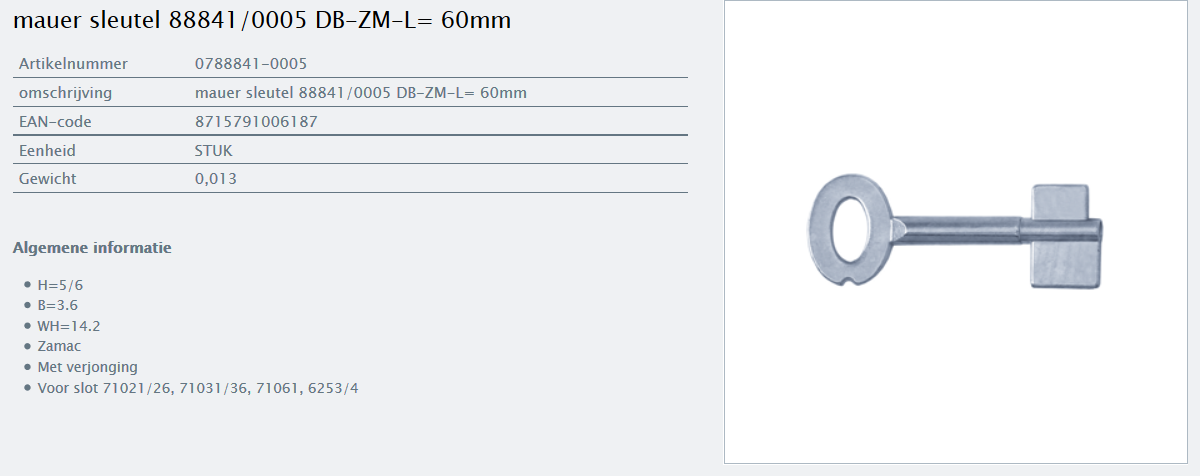 Afbeelding van MAUER dubbelbaardsleutel 0788841-0005 L= 60mm
