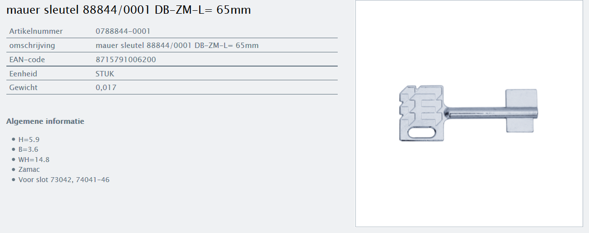 Afbeelding van MAUER dubbelbaardsleutel 0788844-0001 L= 65mm