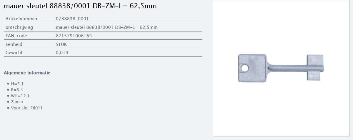 Afbeelding van MAUER dubbelbaardsleutel 0788838-0002 L= 62,5mm