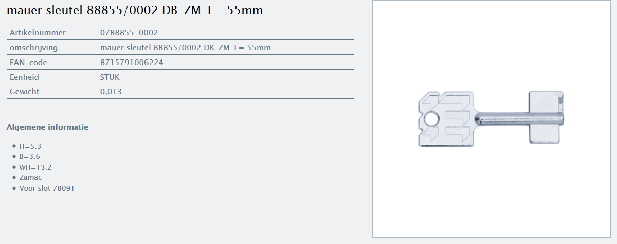 Afbeelding van MAUER dubbelbaardsleutel 0788855-0002 L= 55mm